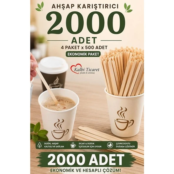 Karıştırıcı 2000 Adet Çay Kahve Karıştırma Çubuğu Tahta Karıştırıcı Tahta Kaşık ürün görseli 1