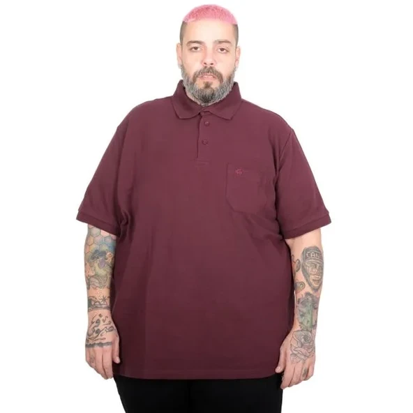 Battal Beden Erkek Tshirt Polo Yaka Cepli Klasik Pike 20552 Mürdüm ürün görseli 1