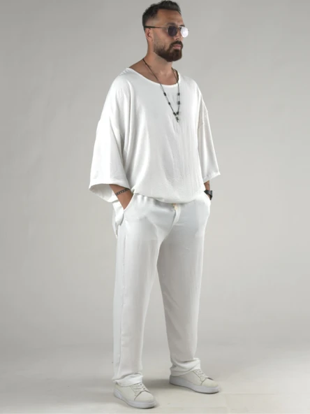 Oversize Ekru Keten Takım COC3205 - Resim 2