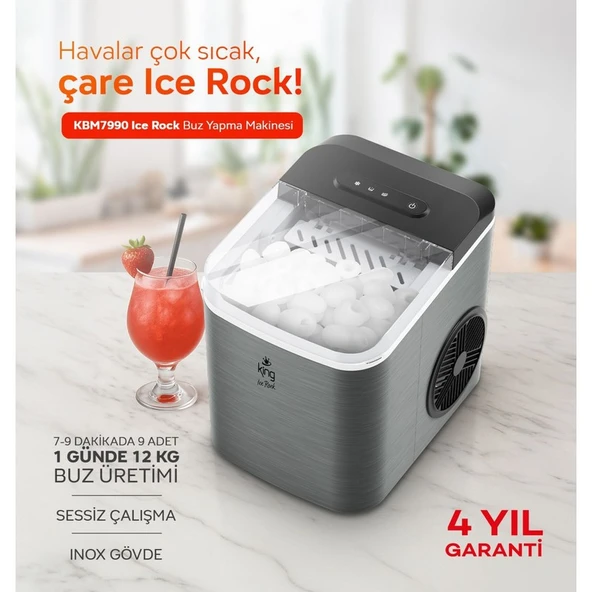 King Ice Rock Kbm7990 Gri Buz Yapma Makinesi 100W Kompakt Tasarım ile Hızlı Buz Üretimi ürün görseli 1