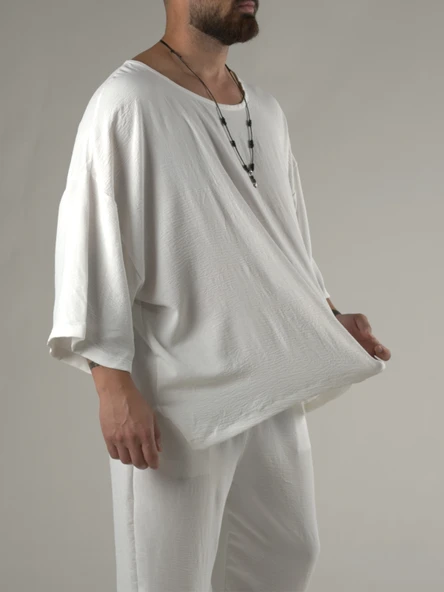 Oversize Ekru Keten Takım COC3205 - Resim 4