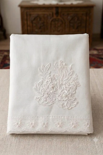 Seval Saten Lüks Nişan Bohçası 90x90 cm Krem ürün görseli 1