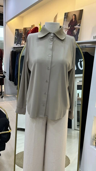 invee Modal Penye Kısa Gömlek 7253 TAŞ - Resim 2