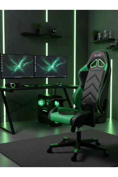 GAMERX X Serisi Kumaş Oyuncu Koltuğu Yeşil/siyah ürün görseli 1