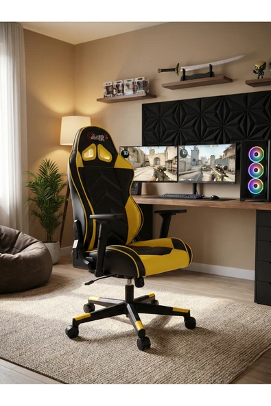 GAMERX G/D X Serisi Sarı/Siyah Deri Oyuncu Koltuğu ürün görseli 1