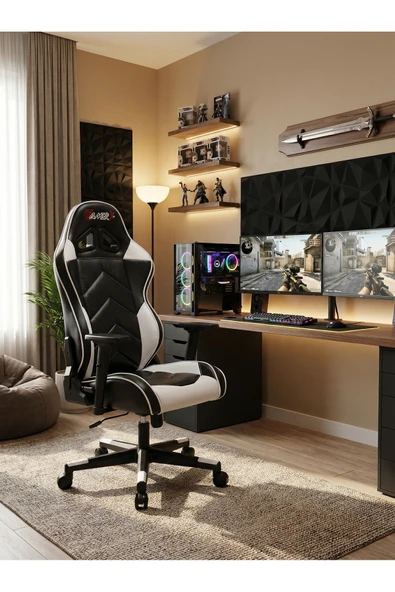 GAMERX G/D X Serisi Beyaz/Siyah Deri Oyuncu Koltuğu ürün görseli 1