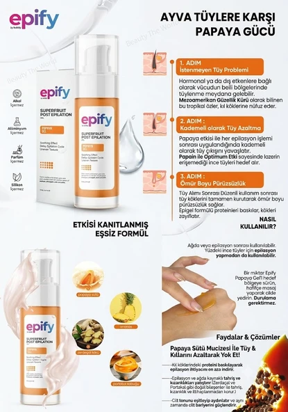 Epify Papaya Superfruit Post Epilation Gel Tüy Köklerini Zayıflatan Bitkisel Bakım Kürü (75 ml) ürün görseli 1