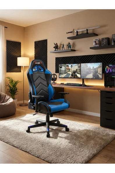 GAMERX G/D X Serisi Mavi/Siyah Deri Oyuncu Koltuğu ürün görseli 1