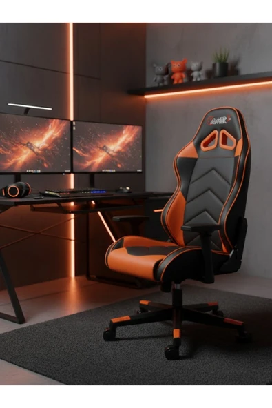 GAMERX X Serisi Kumaş Oyuncu Koltuğu Turuncu/siyah ürün görseli 1