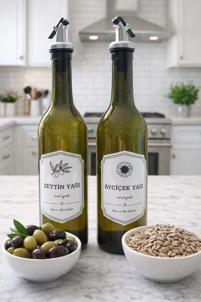 abenim 2'li 750 Ml Zeytinyağı Sıvıyağ Şişesi Yağdanlık Yağlık Haki Renk Cam Şişe ürün görseli 1