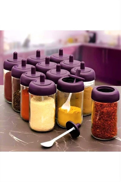 abenim 4 Adet   Kendinden Kaşıklı Baharatlık Seti - 330 ml - Cam Kavanoz ürün görseli 1