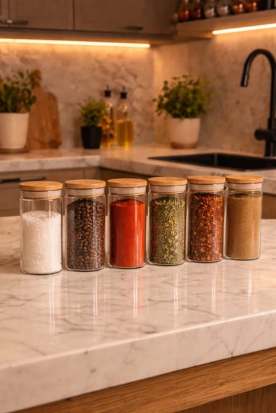 abenim 6 adet 250 ml Bambu kapaklı Borosilikat Baharatlık Takımı ürün görseli 1