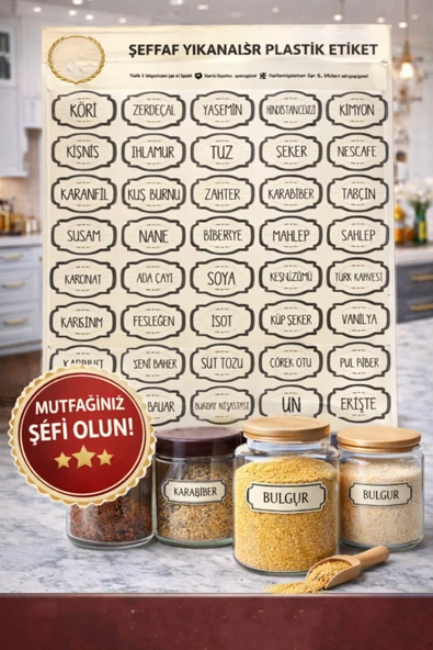 abenim Suya Dayanıklı Şeffaf Baharat Etiketi Kavanoz Stickeri ürün görseli 1