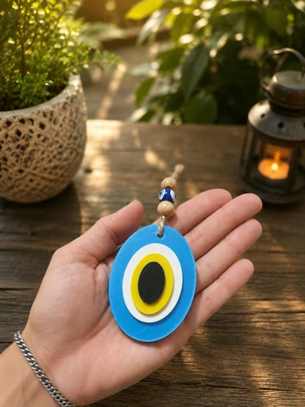 Plastik Dekoratif Nazar Boncuğu Kapı Duvar Süsü – Dikiz Ayna Süsü– Mavi Sarı Tasarım ürün görseli 1