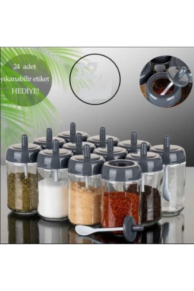 abenim 4 Adet   Kendinden Kaşıklı Baharatlık Seti - 330 ml - Cam Kavanoz ürün görseli 1