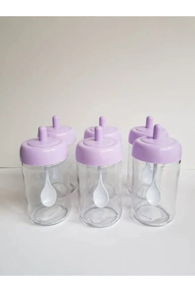 abenim 6 Adet Lila Kendinden Kaşıklı Baharatlık Seti - 330 ml - Cam Kavanoz ürün görseli 1