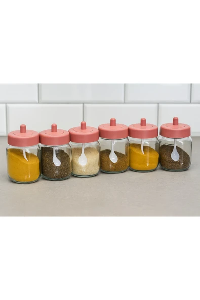 abenim 6 Adet Mat Kapaklı Kendinden Kaşıklı Baharatlık Seti - 330 ml - Cam Kavanoz ürün görseli 1