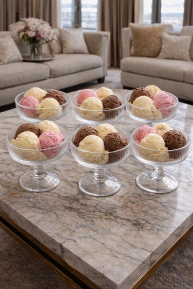 abenim Cam Dondurma ve Tatlı Kasesi 6’lı Set – Şık Ayaklı Servis Kasesi (Reçel, Çerez, Puding Sunum Kasesi) ürün görseli 1