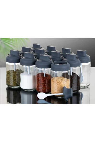 abenim 3 Adet Mat Kapaklı Kendinden Kaşıklı Baharatlık Seti - 330 ml - Cam Kavanoz ürün görseli 1