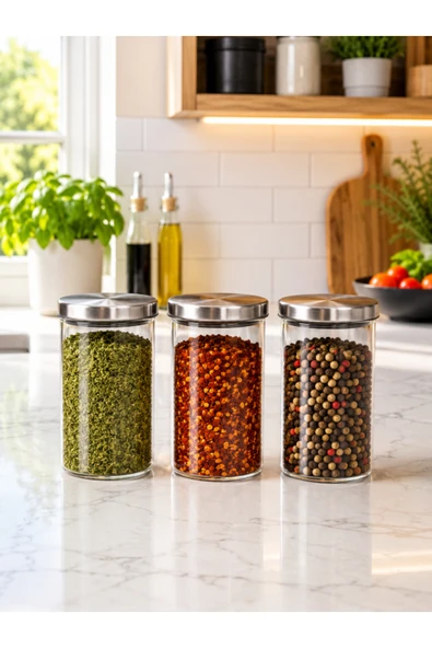 abenim 300 ml Metal Borosilikat Baharatlık Takımı 3 Adet ürün görseli 1