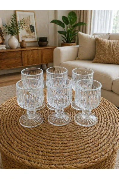 abenim 6 Lı Kristal Desenli Kahve Yanı Su Bardağı Seti küçük ayaklı Kahve Yanı Su Bardağı ayaklı Kadeh Bardak ,kahve Yanı ürün görseli 1