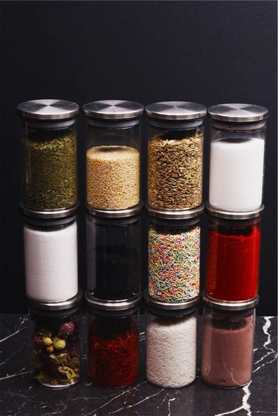 abenim 350 ml Metal Borosilikat Baharatlık Takımı 12 Adet ürün görseli 1