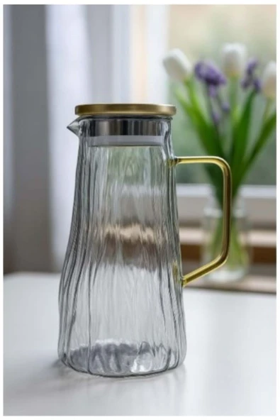 abenim Lüslerli 1800 ML Borosilikat Cam Sürahi – Metal Kapaklı Lüks Seri ürün görseli 1