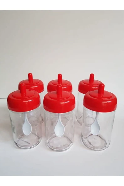 abenim 6 Adet Kırmızı Kendinden Kaşıklı Baharatlık Seti - 330 ml - Cam Kavanoz ürün görseli 1
