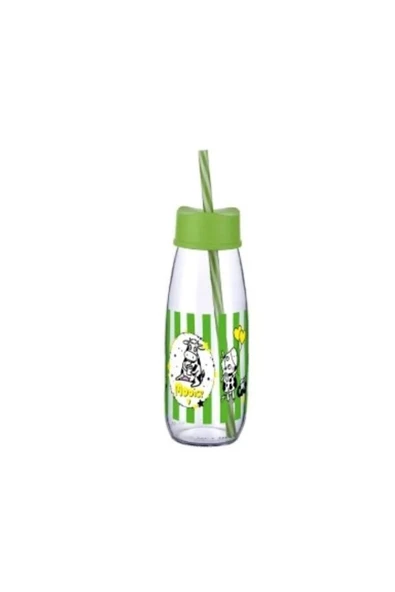 abenim Çocuklar Için Isıya Dayanıklı Hayvan Figürlü Pipetli Su Süt Meyve Suyu Şişesi Cam 250 Ml ürün görseli 1
