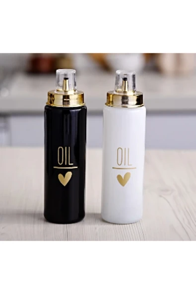 abenim 500 ml Borosilikat Damlatmaz Cam Yağlık siyah+beyaz ürün görseli 1