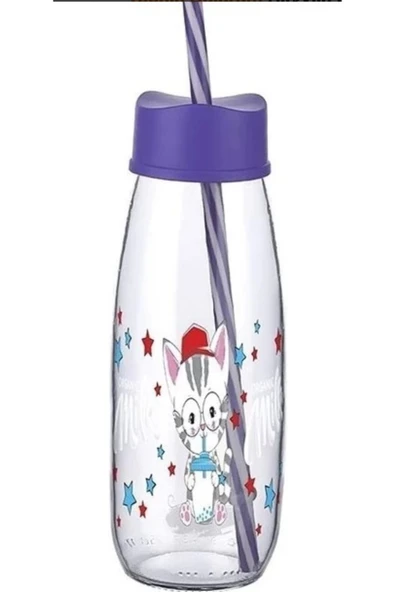 abenim Çocuklar Için Isıya Dayanıklı Hayvan Figürlü Pipetli Su Süt Meyve Suyu Şişesi Cam 500 Ml ürün görseli 1