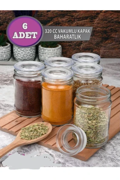 abenim Vakum Kapaklı Cam Baharatlık Seti ( 320cc ) 6 adet ürün görseli 1