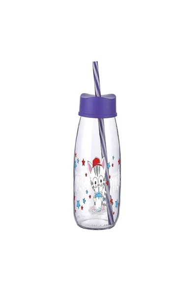abenim Çocuklar Için Isıya Dayanıklı Hayvan Figürlü Pipetli Su Süt Meyve Suyu Şişesi Cam 300 ml ürün görseli 1