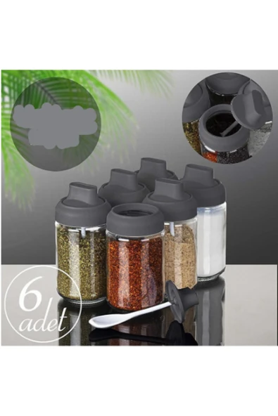abenim 6 Adet Mat Kapaklı Kendinden Kaşıklı Baharatlık Seti - 212 ml - Cam Kavanoz ürün görseli 1