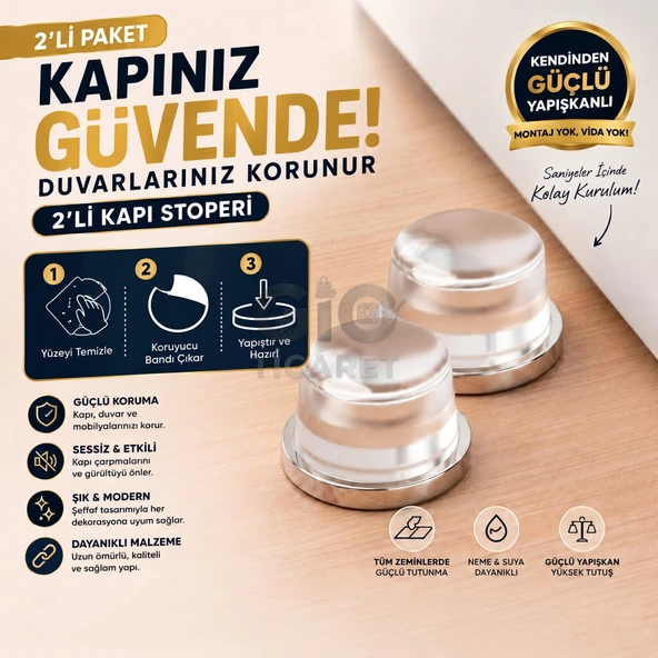 2'li Kendinden Yapışkanlı Şeffaf Kapı Stoperi - Duvar Koruyucu Kapı Tamponu - Sessiz Kapı Durdurucu - Vida Gerektirmez Güçlü Yapışkanlı Kapı Stopu ürün görseli 1