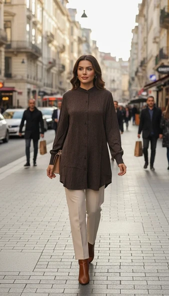 invee modal kumaş tunik 7254 kahve ürün görseli 1