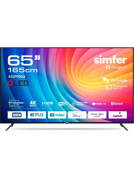 Simfer 65SF900Q 4K Ultra HD 65" 165 Ekran Uydu Alıcılı Google Smart QLED TV ürün görseli 1