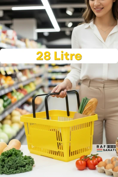 28 Litre Plastik Market Alışveriş Sepeti Saplı Dayanıklı Market Mağaza El Sepeti Sarı ürün görseli 1