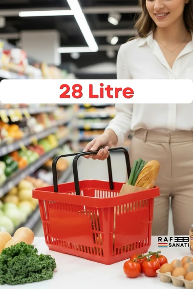 28 Litre Plastik Market Alışveriş Sepeti Saplı Dayanıklı Market Mağaza El Sepeti Kırmızı ürün görseli 1