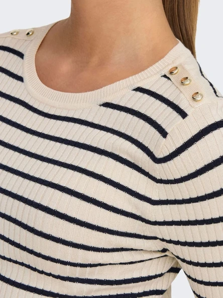 ONLMILA LIFE LS STRIPE BUT ONECK CS KNT  Kadın Kazak 15335111 ürün görseli 1