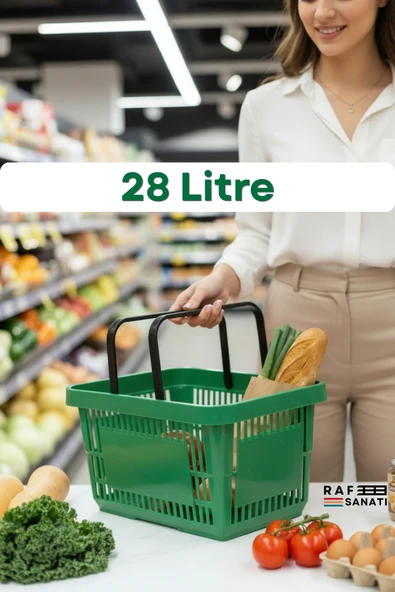28 Litre Plastik Market Alışveriş Sepeti Saplı Dayanıklı Market Mağaza El Sepeti Yeşil ürün görseli 1