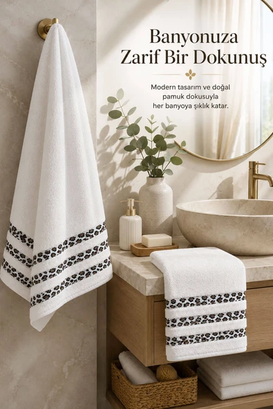 2 Parça Banyo Havlu Seti %100 Pamuk Leopar Deluxe (70x140 Cm + 50x90 Cm) ürün görseli 1