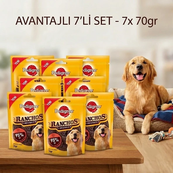 Pedigree Ranchos Jerkies Tahılsız Sığır Etli Köpek Ödül Maması 70 Gr 7'Lİ SET ürün görseli 1