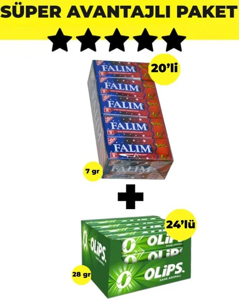 Falım Çilek Aromalı Sakız (5'li x 20 Adet)-  Olips Nane 24'lü Paket (28gr x 24 Adet) ürün görseli 1