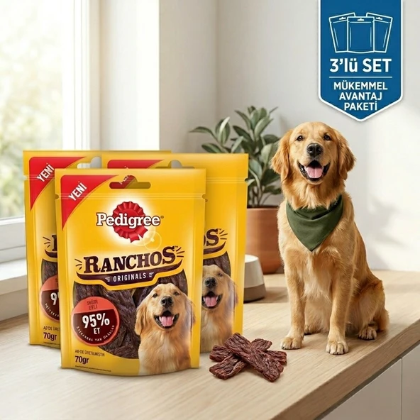 Pedigree Ranchos Jerkies Tahılsız Sığır Etli Köpek Ödül Maması 70 Gr 3'LÜ SET ürün görseli 1