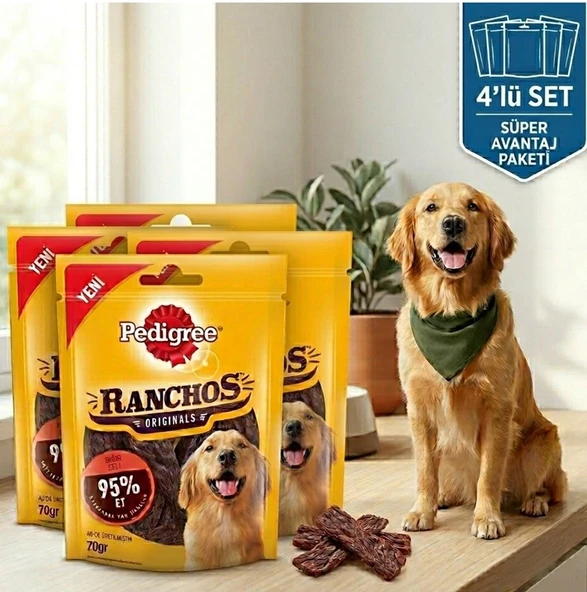 Pedigree Ranchos Jerkies Tahılsız Sığır Etli Köpek Ödül Maması 70 Gr 4'LÜ SET ürün görseli 1