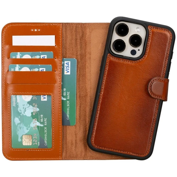 Apple iPhone 15 Pro Max Uyumlu Deri Cüzdanlı Kılıf MWWN RST2EF Taba ürün görseli 1
