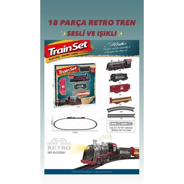 BJ2308A 18 PARÇA SESLİ IŞIKLI RETRO TREN-ŞİM ürün görseli 1