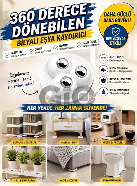 4'lü Kendinden Yapışkanlı 360 Derece Dönebilen Eşya Kaydırıcı Mini Mobilya Tekerleği Plastik - Metal ürün görseli 1