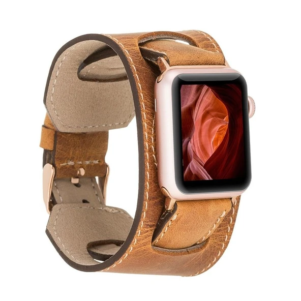 Apple Watch Uyumlu Deri Kordon 42-44-45mm Cuff G19 Taba ürün görseli 1